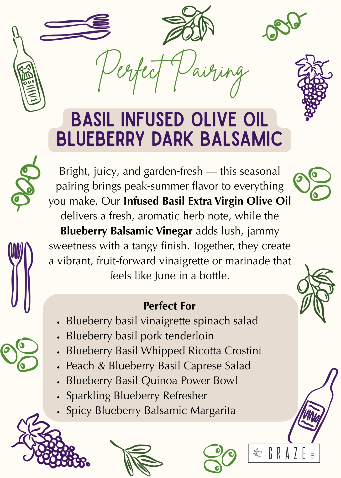 June Perfect Pairing: Infused Basil EVOO and Blueberry Balsamic Vinegar