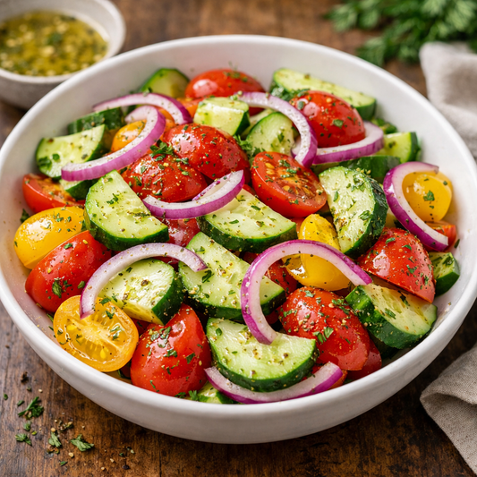 Bright Lemon Vinaigrette with Graze Oil Cucumber Tomato Salad 